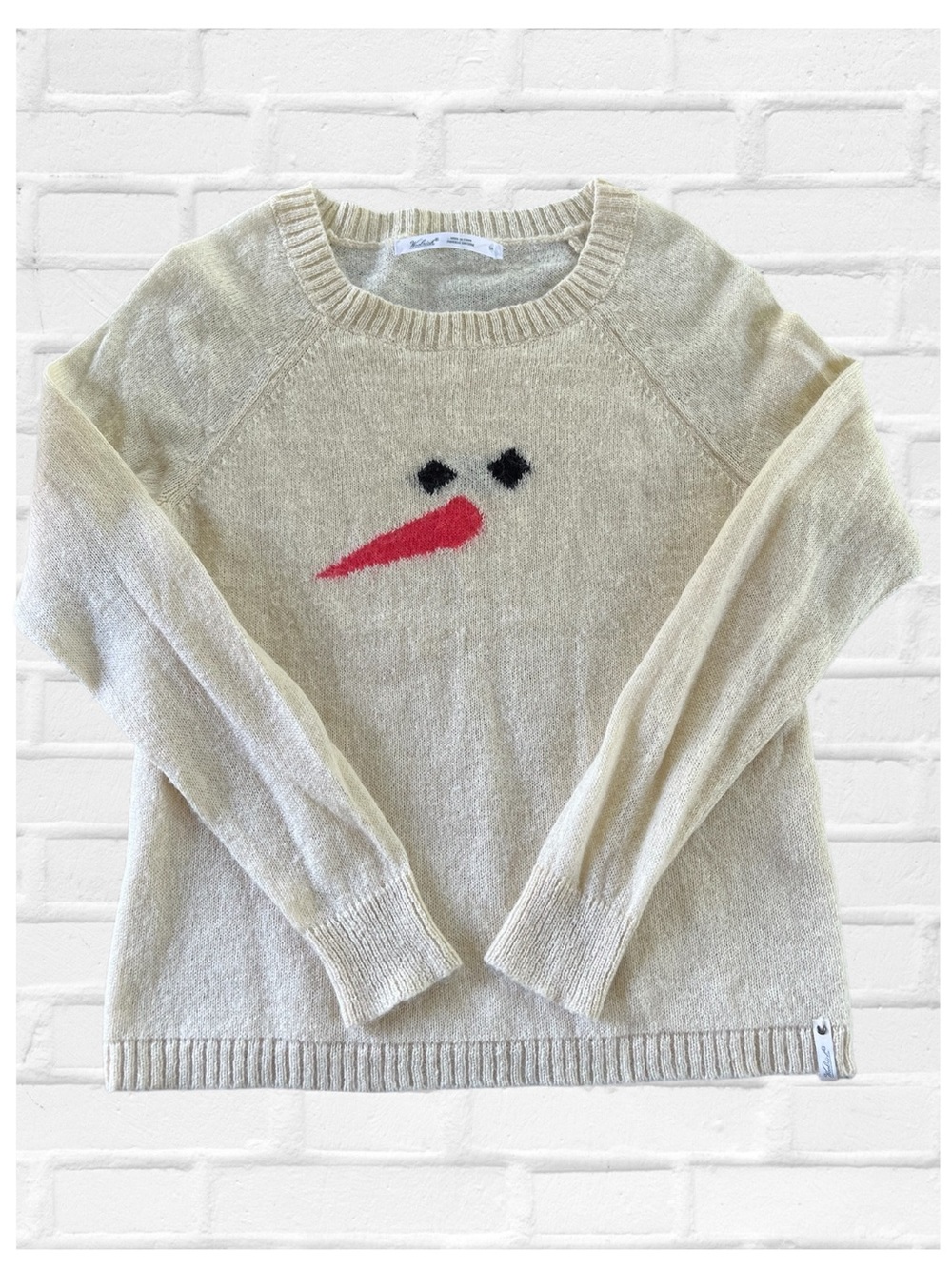 Woolrich Sz S Cream Snowman Face Crewneck Sweater Holiday Christmas Winter